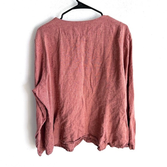 Flax Womens Top 1G Pink/orange Linen Lagenlook Button Up Shirt Relaxed - Picture 3 of 4